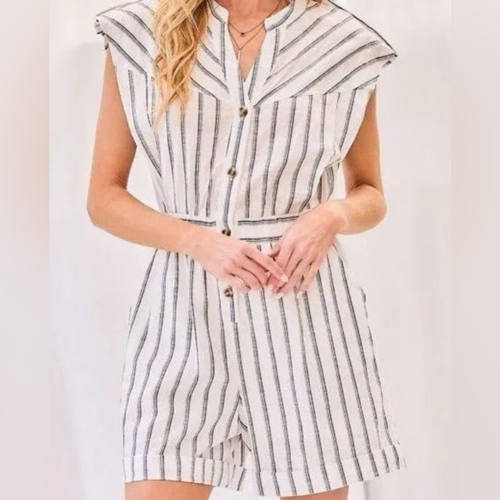 Zara White and Black Striped Jumpsuit